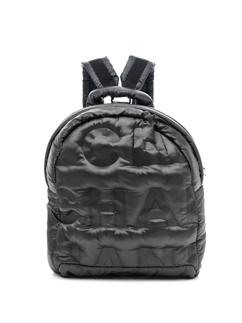 Chanel grey Black Quilted Logo Backpack